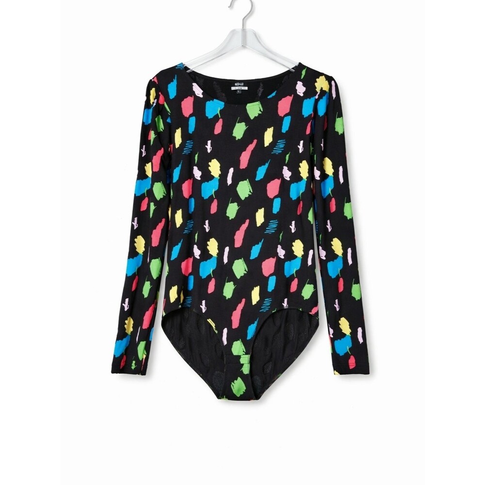 Agne Kuzmickaite Utenos Black Play-doh Neon Brushstroke Jersey Stretch Bodysuit